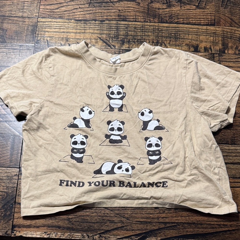Tan Panda Yoga Graphic Crop Top